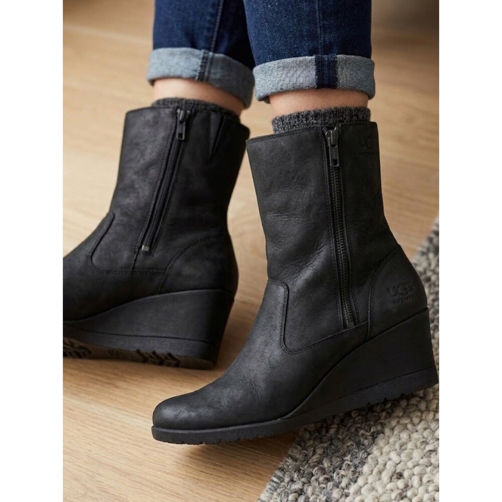 UGG Black Wedge Ankle Boots with Side Zip
